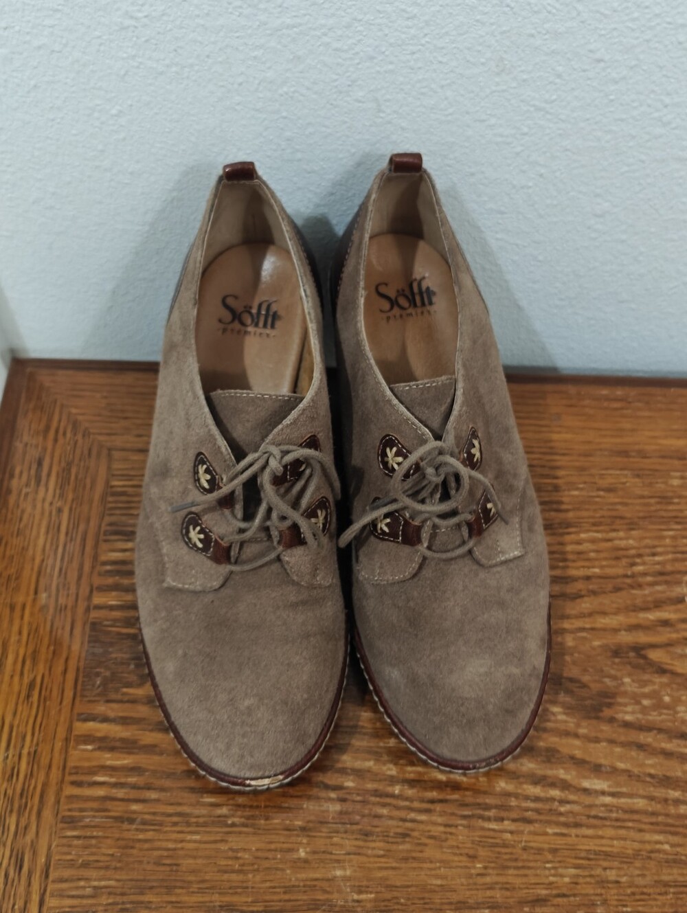 Sofft Camila Havana Wedge Bootie Size 9 Wide Lace Up Ankle Mini Boots Oxford - Picture 4 of 12